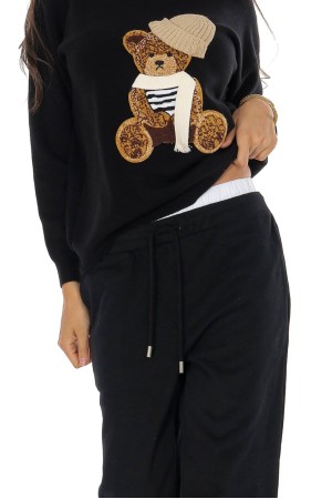 Casual cotton blend trousers with pockets, Black  TR547