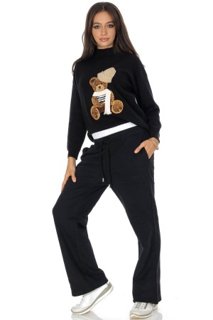 Casual cotton blend trousers with pockets, Black  TR547