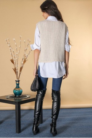 Casual knitted sleeveless jumper, Cream, Aimelia BR2697
