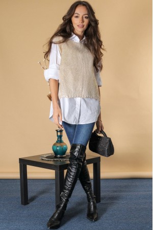 Casual knitted sleeveless jumper, Cream, Aimelia BR2697