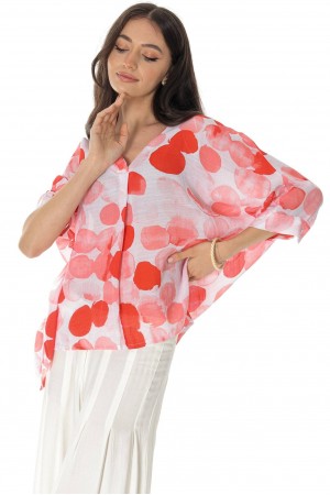 Casual oversized top in White/Coral - Aimelia BR2724
