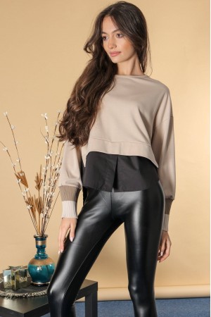 Casual top with a contrasting hem , Beige,Aimelia BR2688