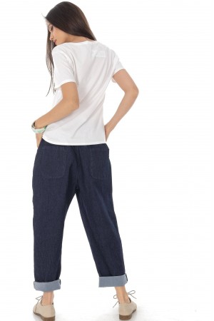 Casual trousers, Aimelia Tr441, in Denim , with two side pockets.