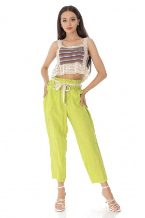 Casual trousers Aimelia Tr454  in Lime with a separate belt.