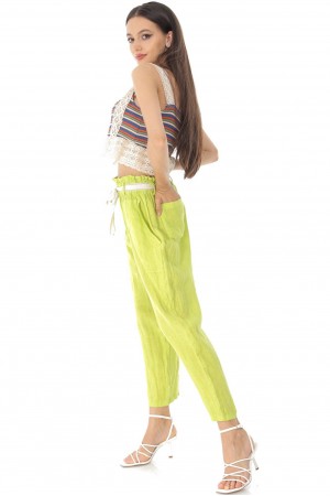 Casual trousers Aimelia Tr454  in Lime with a separate belt.