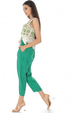 Casual trousers Aimelia Tr455 in Dark Green with a separate belt.