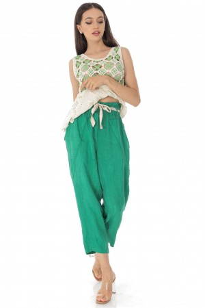 Casual trousers Aimelia Tr455 in Dark Green with a separate belt.
