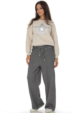  Casual wide leg bottoms with pockets Grey  TR552