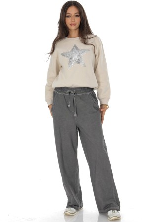  Casual wide leg bottoms with pockets Grey  TR552