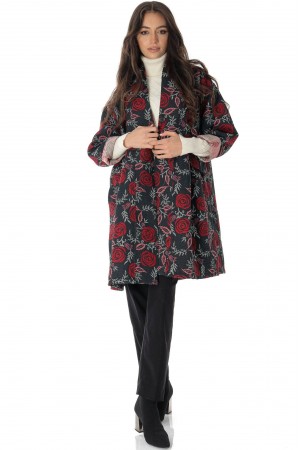 Chic coat in Jaquard Black/ Red Aimelia  JR640