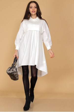 Chic oversized shirt dress Aimelia DR4497 White with a knitted bodice