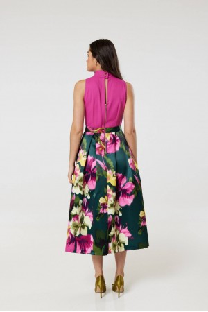Closet London Pink 2-In-1 Floral Print Skirt Dress - DR4539