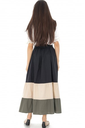 Cotton maxi skirt Aimelia FR521 Black with contrasting stripes