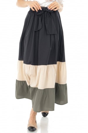 Cotton maxi skirt Aimelia FR521 Black with contrasting stripes