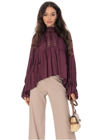 Delicate silk feel oversized top in Wine Aimelia BR2923
