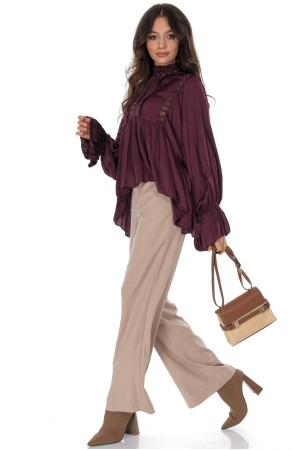 Delicate silk feel oversized top in Wine Aimelia BR2923
