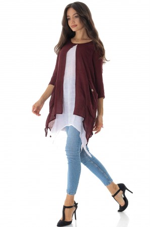  Casual tunic dress DR4598 in Wine/ White with pockets