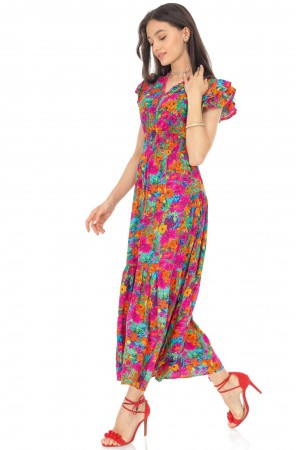 Vibrant printed maxi dress, Dr4655, Multicoloured, with pockets.