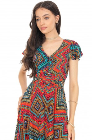 Vibrant printed maxi dress Aimelia Dr4657 , Multicoloured, with pockets.