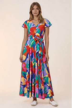 Rochie maxi inflorata Roh Dr4817 Multicolora din Viscoza cu buzunare Rochie maxi inflorata Roh Dr4817 Multicolora din Viscoza cu buzunare