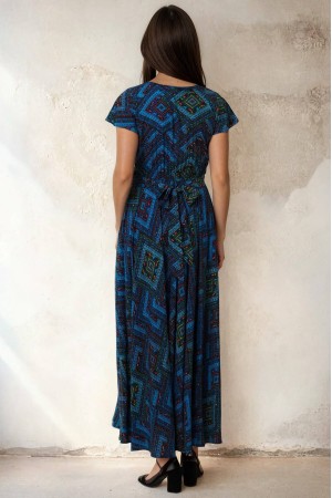 Women’s Blue Maxi Dress in Viscose with Pockets