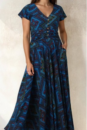 Women’s Blue Maxi Dress in Viscose with Pockets