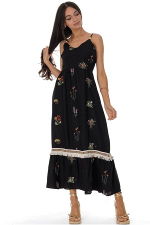  Summer maxi dress in cotton and linen with embroidery DR4825