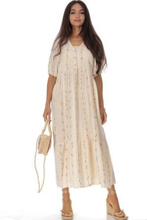  Cotton maxi dress with delicate embroidery in Cream DR4826