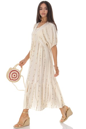 Cotton maxi dress with delicate embroidery in Cream DR4826