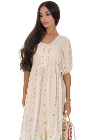  Cotton maxi dress with delicate embroidery in Cream DR4826
