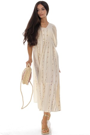  Cotton maxi dress with delicate embroidery in Cream DR4826