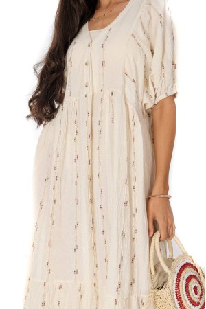  Cotton maxi dress with delicate embroidery in Cream DR4826