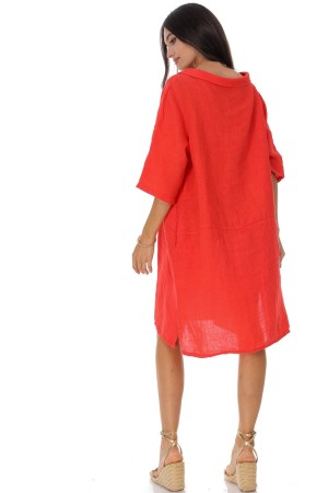 Oversize linen dress with pockets in Red  DR4829