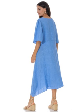   Linen Twist Front Midi Dress in Blue  Roh DR4830