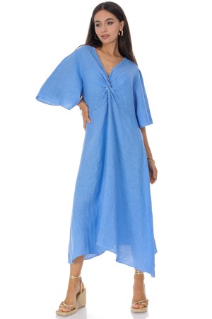   Linen Twist Front Midi Dress in Blue  Roh DR4830