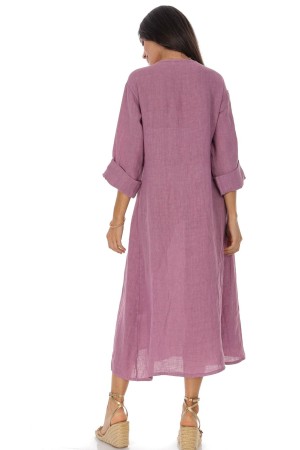 Midi length dress in linen with pockets in Dusky Pink Roh Dr4831