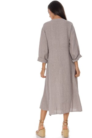 V Neck linen midi dress in Beige Roh DR4832