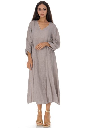 V Neck linen midi dress in Beige Roh DR4832