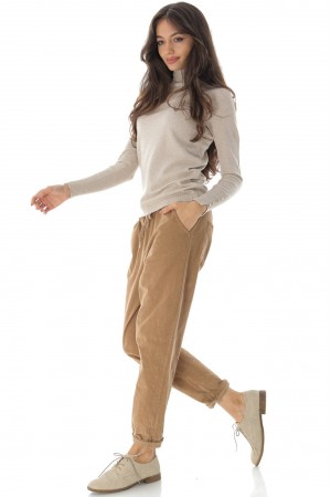 Elegant fine polo neck jumper with gold buttons, Beige, Aimelia BR2673
