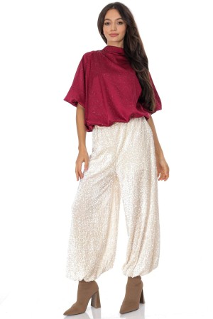Elegant harem style sequinned trousers in Cream Aimelia TR565