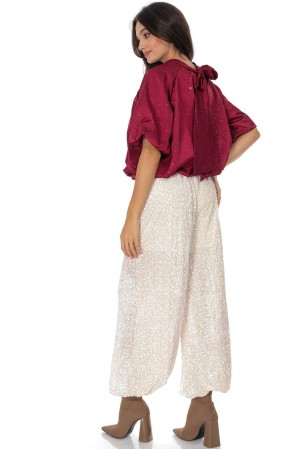 Elegant harem style sequinned trousers in Cream Aimelia TR565