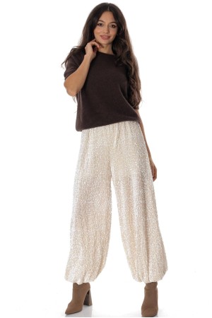 Elegant harem style sequinned trousers in Cream Aimelia TR565