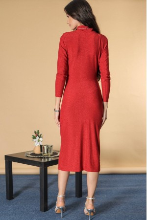Elegant midi dress in Red lurex , Aimelia DR4645