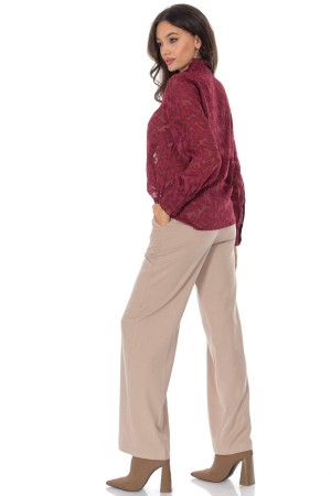 Elegant sheer lace blouse with frills in Wine  BR2946