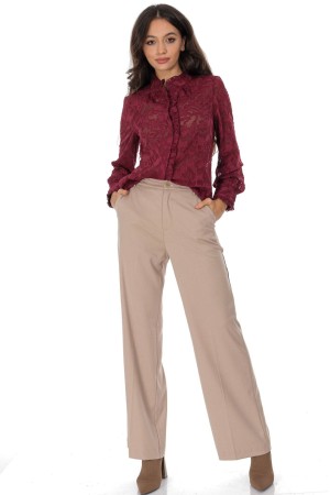 Elegant sheer lace blouse with frills in Wine  BR2946