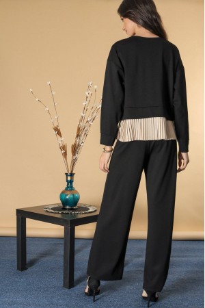 Elegant sweat shirt with a sequin trim , Black, Aimelia BR2687
