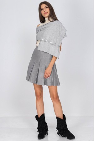 Fine knit wool blend shawl with buttons in Grey Aimelia Br2795
