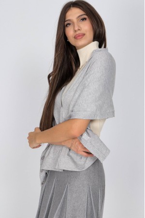 Fine knit wool blend shawl with buttons in Grey Aimelia Br2795