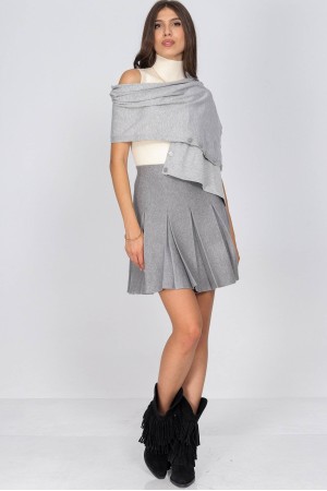 Fine knit wool blend shawl with buttons in Grey Aimelia Br2795