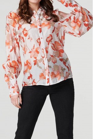 Casual shirt Aimelia BR2727 in Cream/Orange in a floral print 